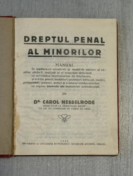 Dreptul penal al minorilor - Carol Nesselrode (semnatura autorului)
