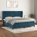 vidaXL Pat box spring cu saltea, albastru &icirc;nchis, 200x200 cm, catifea 3129235