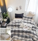 Cumpara ieftin Lenjerie Pat Figaro Sf089, Bumbac, 4 Piese, Fara Elastic, Alb, Albastru, Gri