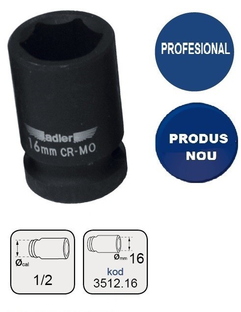Cheie tubulara de IMPACT 1/2" AD-3512.16 16mm