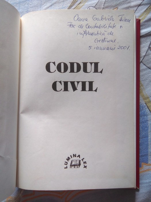 ✅ CODUL CIVIL 1998 EDITURA LUMINA LEX 303 pagini SEMNAT