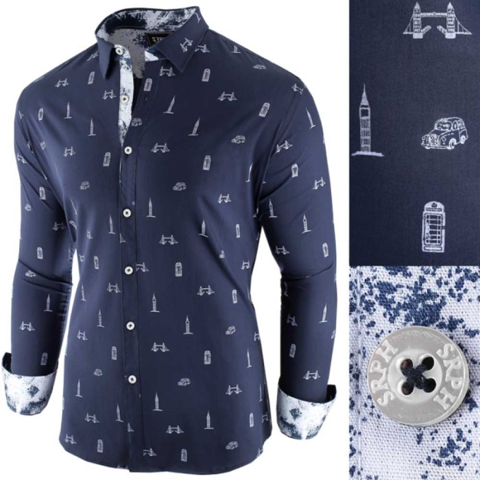 Camasa pentru barbati, bleumarin, slim fit, casual - London Town Cool Camasa pentru barbati, bleumarin, slim fit, casual - London Town Cool