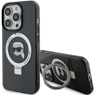 Husa MagSafe pentru Apple iPhone 15 Pro Max, Karl Lagerfeld, Ring Stand Karl&amp;#039;s Head, Neagra foto