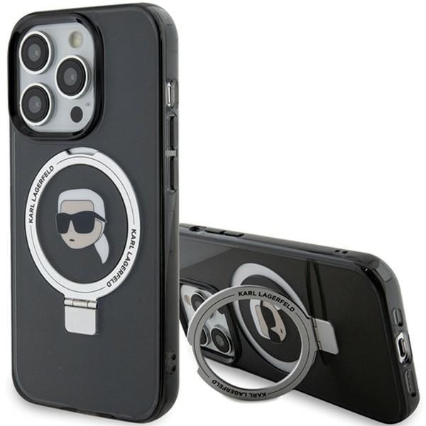 Husa MagSafe pentru Apple iPhone 15 Pro Max, Karl Lagerfeld, Ring Stand Karl&#039;s Head, Neagra