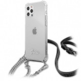 Husa Plastic - TPU Guess 4G Chain pentru Apple iPhone 12 Pro Max, Cu Snur Argintiu, Transparenta GUHCP12LKC4GSSI
