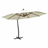 Umbrelă de soare suspendată st&acirc;lp din lemn 350 cm alb nisipiu