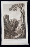 VUE DU CHATEAU DE NOVOSCOLLIO , ENVIRONS DE TRIESTE - GRAVURA ORIGINALA , 1802