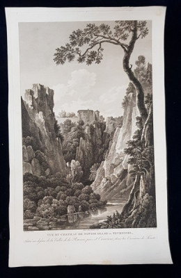 VUE DU CHATEAU DE NOVOSCOLLIO , ENVIRONS DE TRIESTE - GRAVURA ORIGINALA , 1802 foto