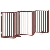 Cumpara ieftin Poarta de acces pentru caini cu usa pliabila, 6 panouri, maro, 300 cm, lemn de plop