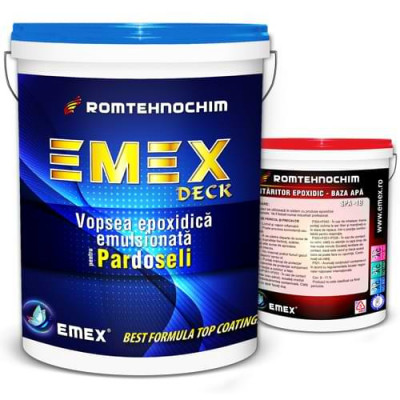 Pachet Vopsea Epoxidica Emulsionata Pardoseli &amp;ldquo;Emex Deck&amp;rdquo; - Alb - Bid. 10 Kg + Intaritor - Bid. 10 Kg foto