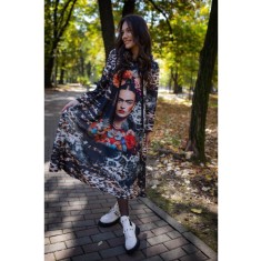 ROCHIE MAXI CU MANECA LUNGA ASIMETRICA FLOWER FRIDA TALIE UNICA Multicolora