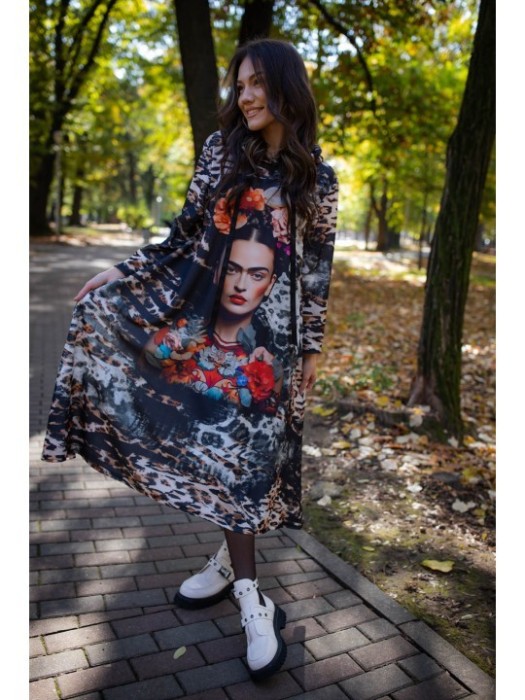 ROCHIE MAXI CU MANECA LUNGA ASIMETRICA FLOWER FRIDA TALIE UNICA Multicolora