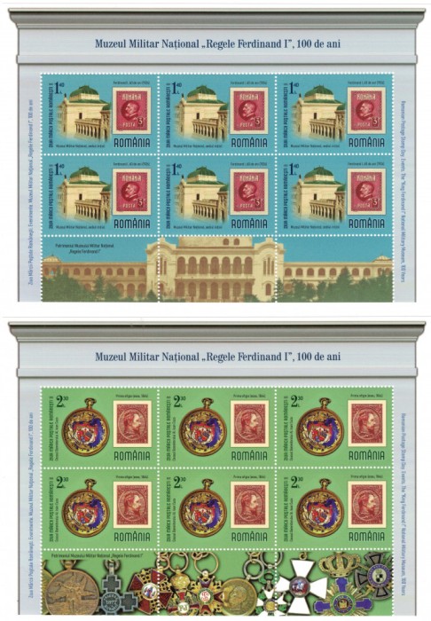 ROMANIA 2023 - Regele Ferdinand I, 100 de ani/set complet-minicoli MNH (2 imagini)