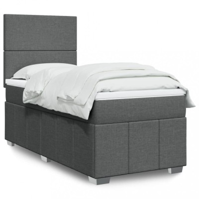 vidaXL Pat box spring cu saltea, gri &amp;icirc;nchis, 100x200 cm, textil 3293873 foto