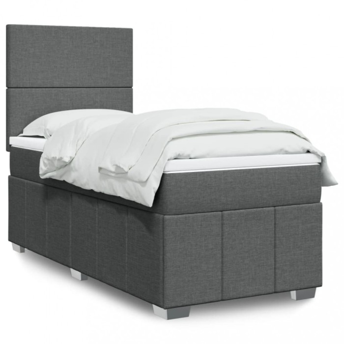 vidaXL Pat box spring cu saltea, gri &icirc;nchis, 100x200 cm, textil 3293873