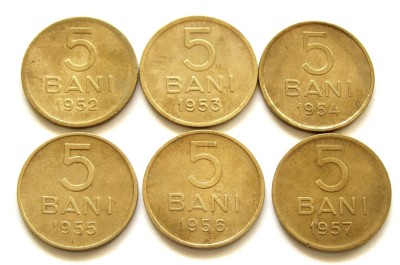 q588 RPR SET 6 MONEDE 5 BANI 1952 1953 1954 1955 1956 1957 in stare foarte frumoasa foto