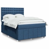 VidaXL Pat box spring cu saltea, albastru, 140x200 cm, textil