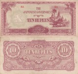 Bancnota Burma Ocupatia Japoneza 10 Rupees 1942, VF+++
