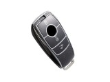 Husa de protectie premium pentru cheie auto, Elegance Luxury Cover Key, Neagra cu insertii piele compatibila