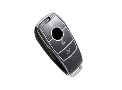Husa de protectie premium pentru cheie auto, Elegance Luxury Cover Key, Neagra cu insertii piele compatibila foto