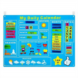 Plansa de activitati pentru copii, fetru, 104 x 75 cm, 70 piese tematice, calendarul juniorului, 12-28 luni, Bleumarin, Unisex