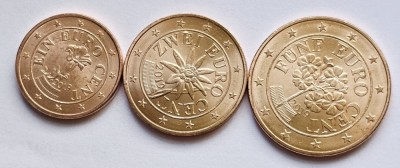 Set 3 monede 1, 2, 5 cents 2019 Austria, unc, km#3082-3084 foto