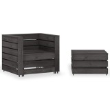 Set mobilier gradina paleți vidaXL, 2 piese, lemn pin tratat, gri, fotoliu+masă