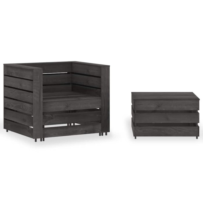 vidaXL Set mobilier de grădină paleți, 2 piese, gri, lemn pin tratat 316199