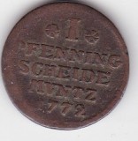 Hanovra &ndash; monedă 1 Pfenning 1772, numismatică