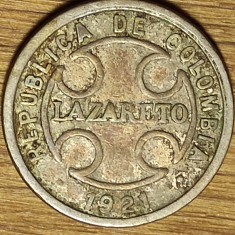 Columbia - moneda pentru colonia de leprosi - 2 centavos 1921 - piesa de istorie