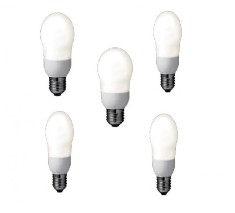 SET 5 becuri fluorescent Panasonic, soclu E27, putere 8W, forma oval, lumina alb calda, alimentare 220 - 240 V, &quot;EFA8E27HD-5&quot; (timbru verde 2.25 lei)