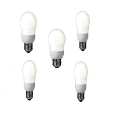 SET 5 becuri fluorescent Panasonic, soclu E27, putere 8W, forma oval, lumina alb calda, alimentare 220 - 240 V, "EFA8E27HD-5" (timbru verde 2.25 lei)