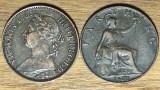 Marea Britanie - SUPEROFERTA ! - set 2 x 1 farthing 1886 &amp; 1891 - Victoria busturi diferite - impecabile !