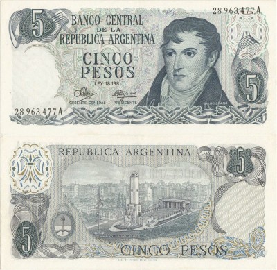 1971, 5 pesos (P-288a.1) - Argentina - stare aUNC! foto