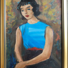 Gheorghe Vânătoru (1908-1983)-Fata în albastru - pictură în ulei