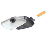 Tigaie grill FOXMAG24, cu capac de sticla, diametru 24 cm, negru
