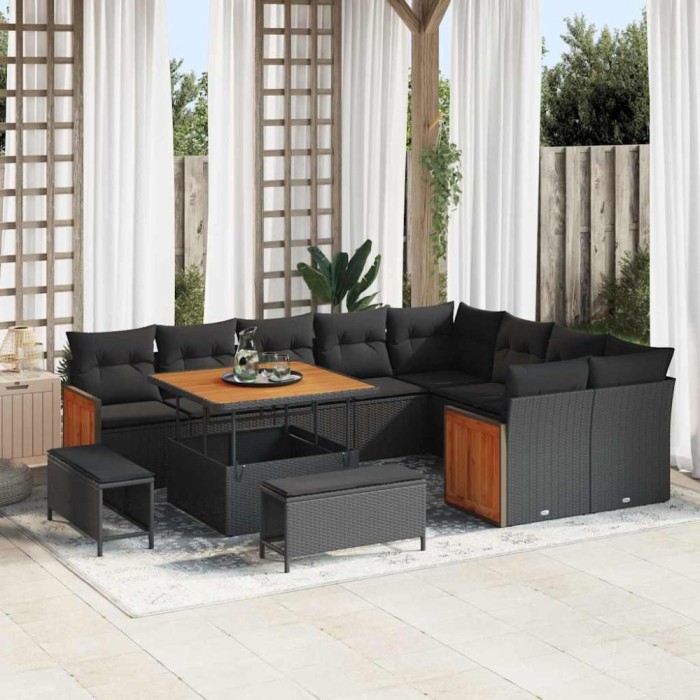 vidaXL Set de canapele pentru grădină 12 pcs Negru 100 x 100 x 71 cm 3363334