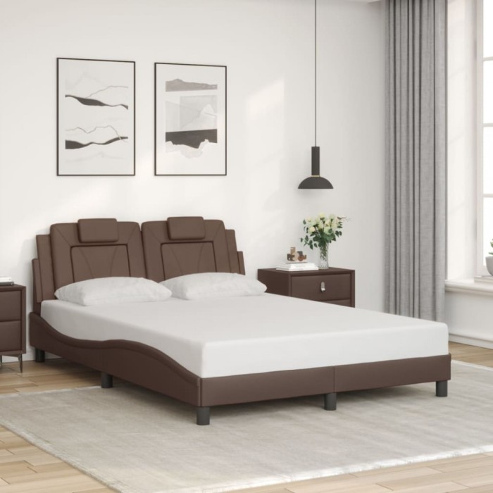 vidaXL Cadru de pat, Viana, fără saltea, maro, 140x190 cm, piele ecologică 3208091