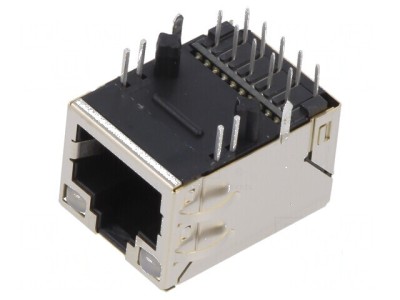 Conector RJ45 soclu ecranat cu diodă LED THT &amp;icirc;n unghi, PIN 8 foto