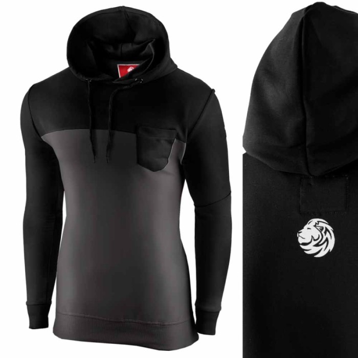 Hanorac pentru barbati negru gri cu gluga red lion Hanorac pentru barbati negru gri cu gluga red lion