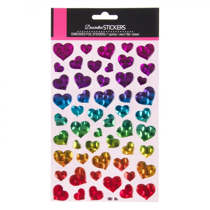 Set Autocolante Decorativ, Inimi Reliefate, Multicolor, 51 Bucăți