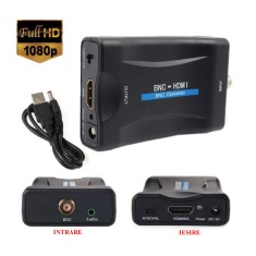 Adaptor BNC la HDMI, Active, Full HD, convertor bnc analog la hdmi digital cu mufa video si sunet audio mama, cablu alimentare USB 5V, compatibilitate