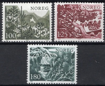 Norvegia 1977 - Copaci, flora, serie neuzata foto