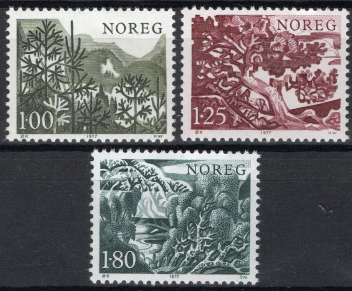 Norvegia 1977 - Copaci, flora, serie neuzata