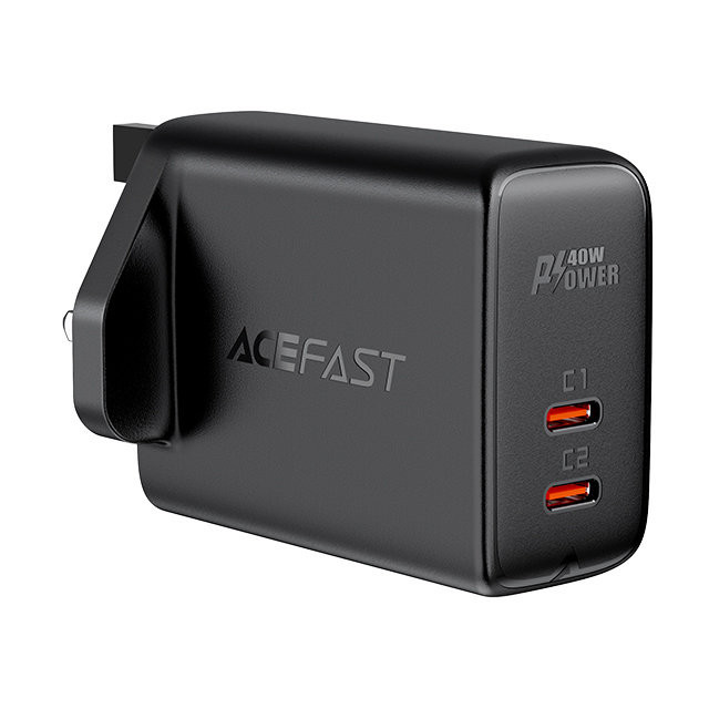 &Icirc;ncărcător De Perete Acefast (priză UK) 2x USB Tip C 40W, PPS, PD, QC 3.0, AFC, FCP Negru (A12 Negru) A12 BLACK