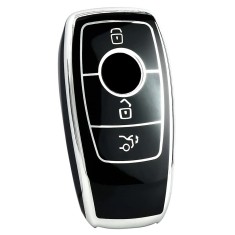 Husa Cheie Smartkey Compatibila cu, Mercedes Benz 3 Butoane, Tpu, Model Nou, Neagra cu contur silver