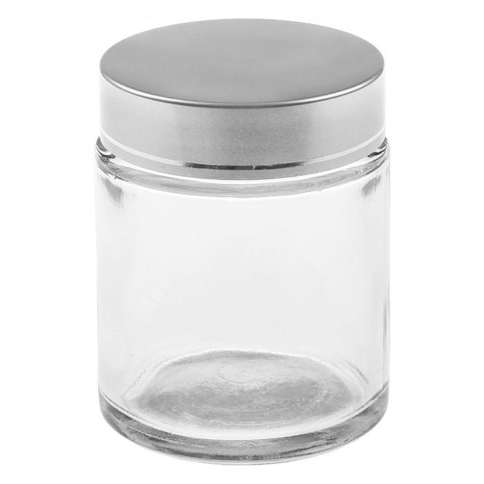 Borcan Sticlă, Capacitate 100ml, Capac Aluminiu, Transparent