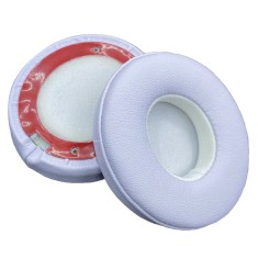 Set 2 bureti pentru casti Beats Solo 3, Solo 2 Wireless, On-Ear, Spuma cu memorie, Piele ecologica, Alb