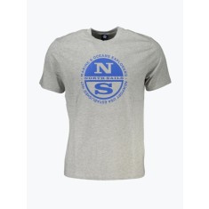 Tricou barbati cu imprimeu cu logo si decolteu la baza gatului gri, S