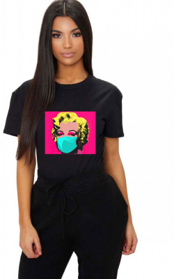 Tricou dama negru - Marilyn Monroe in Pandemie - XL foto